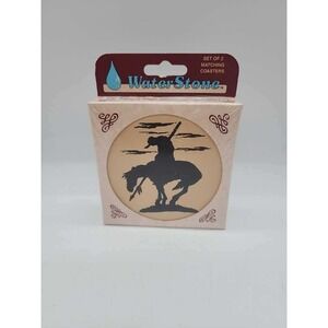 WaterStone End of the Trail Absorbent Stone Coasters Set of 2 Coasterworks USA